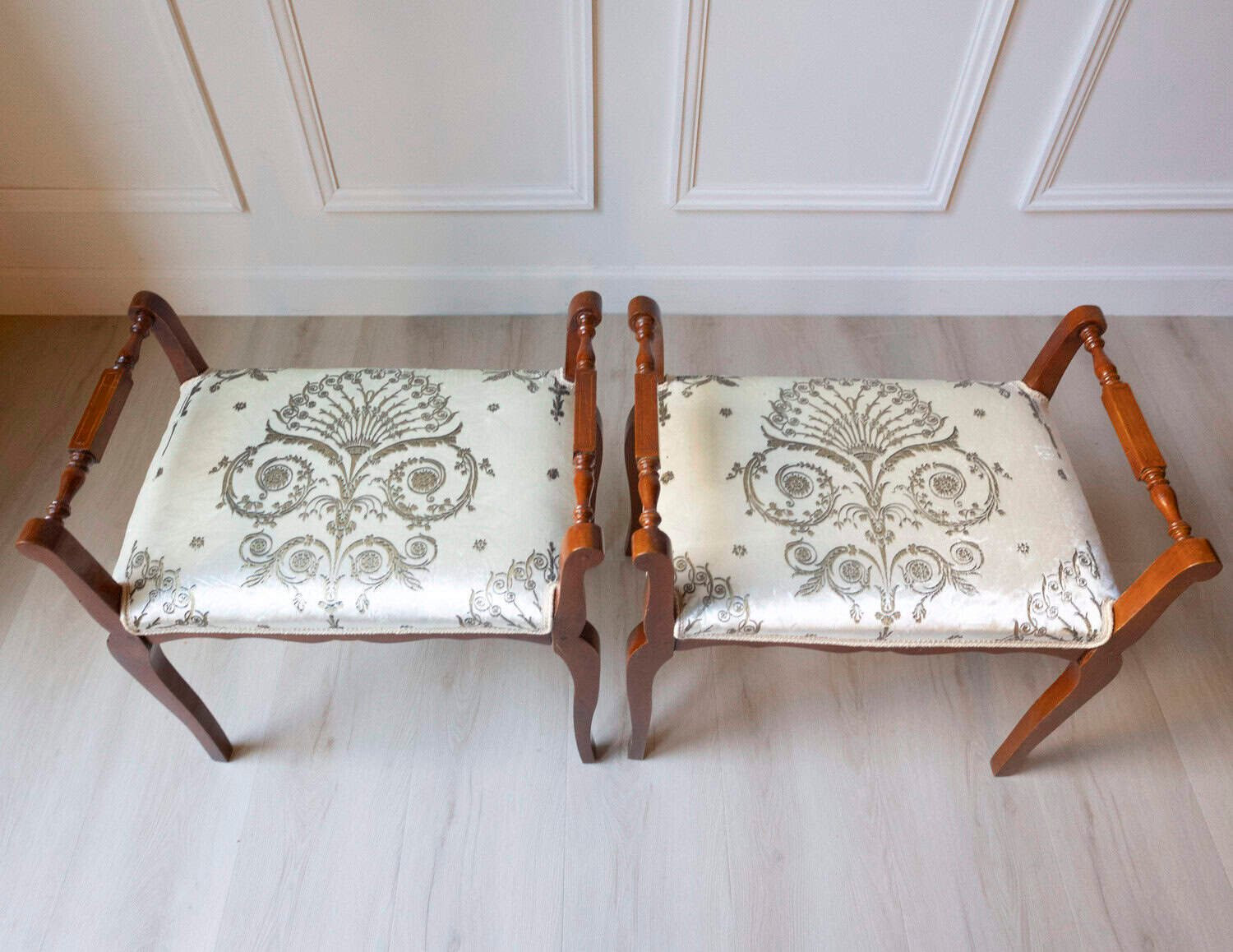 Italian Mid-19th Century Cherry Vanity Stools, Napoleon III Period, Pair - JAA