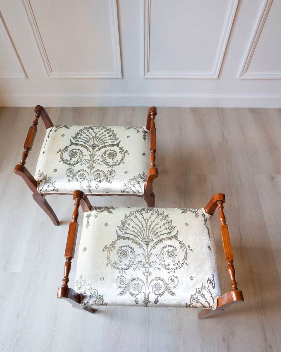 Italian Mid-19th Century Cherry Vanity Stools, Napoleon III Period, Pair - JAA