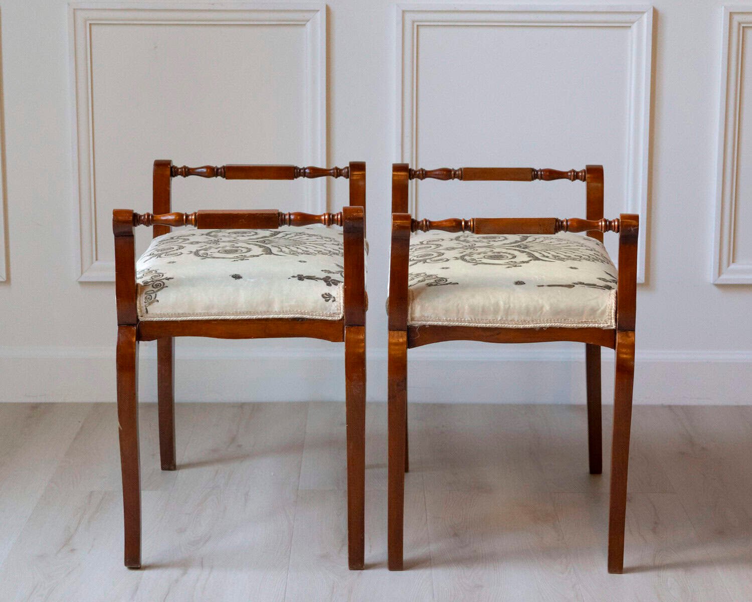 Italian Mid-19th Century Cherry Vanity Stools, Napoleon III Period, Pair - JAA