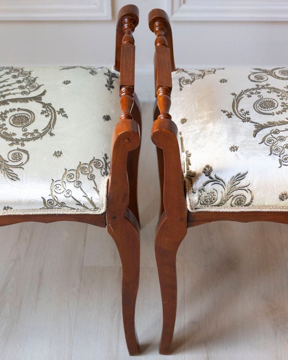 Italian Mid-19th Century Cherry Vanity Stools, Napoleon III Period, Pair - JAA