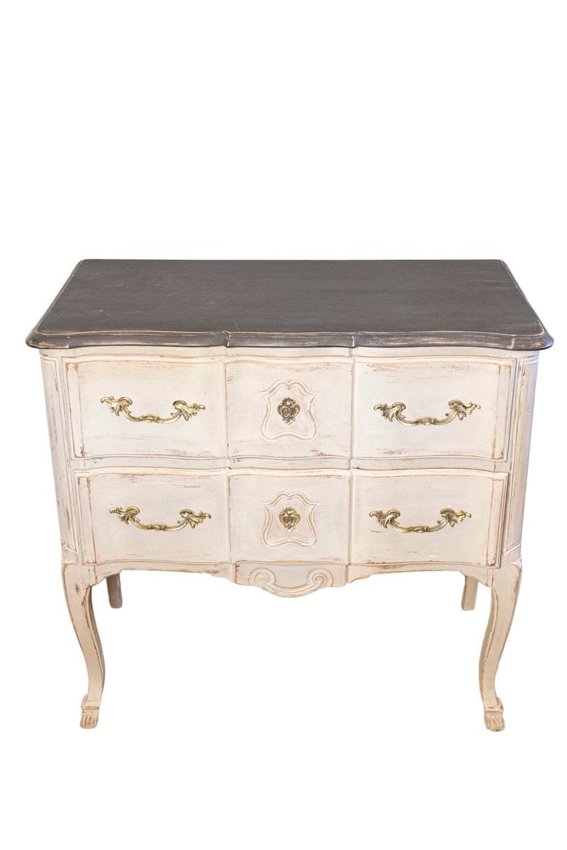 French Louis XV Style 1910s Grey Painted Commode with Bronze Rococo Hardware - JAA
