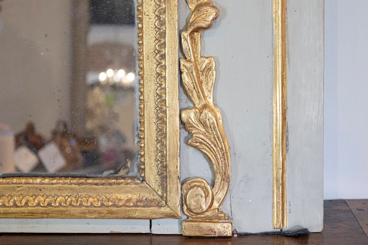 French 1775 Transition Period Painted and Gilt Trumeau Mirror with Carved Urn - JAA