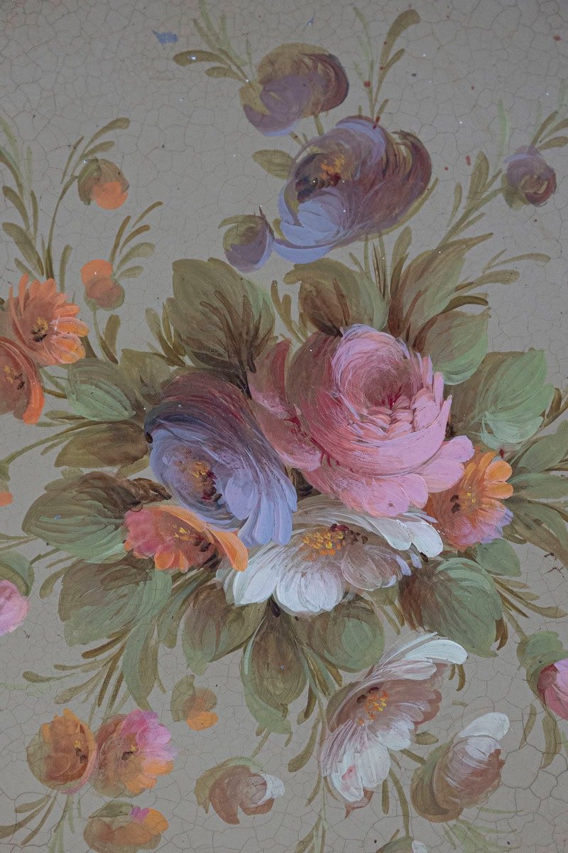 French, Tôle Tray with Hand-Painted Bouquet of Roses and Pierced Gallery - JAA