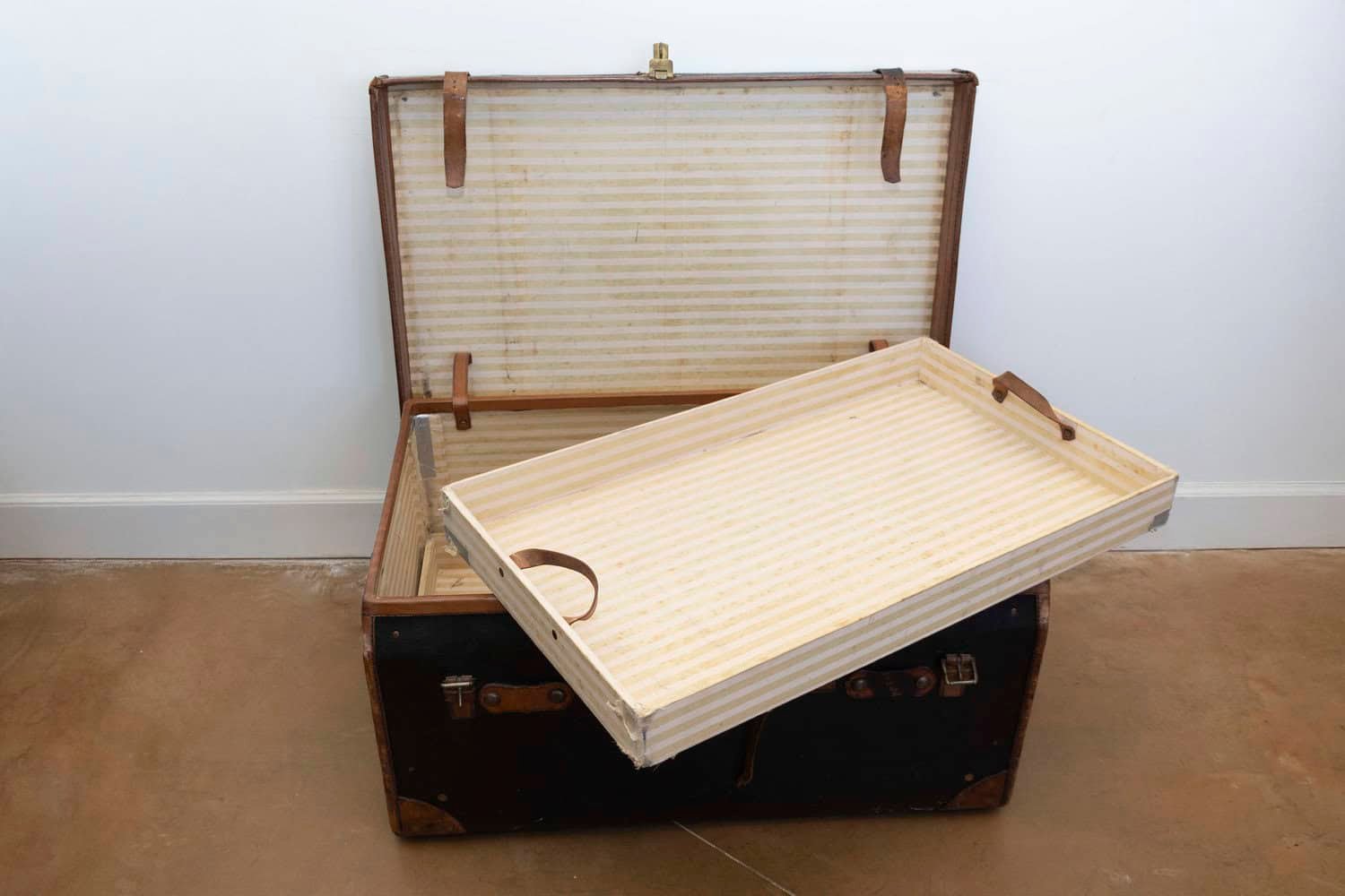 English Victorian Period 19th Century Black Traveling Trunk With Initials J.G.F. - JAA