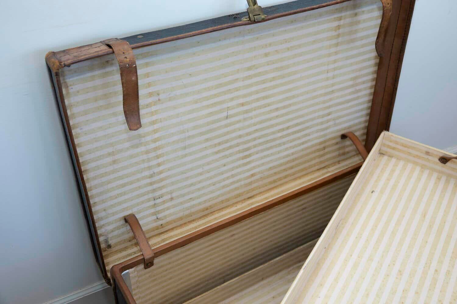 English Victorian Period 19th Century Black Traveling Trunk With Initials J.G.F. - JAA