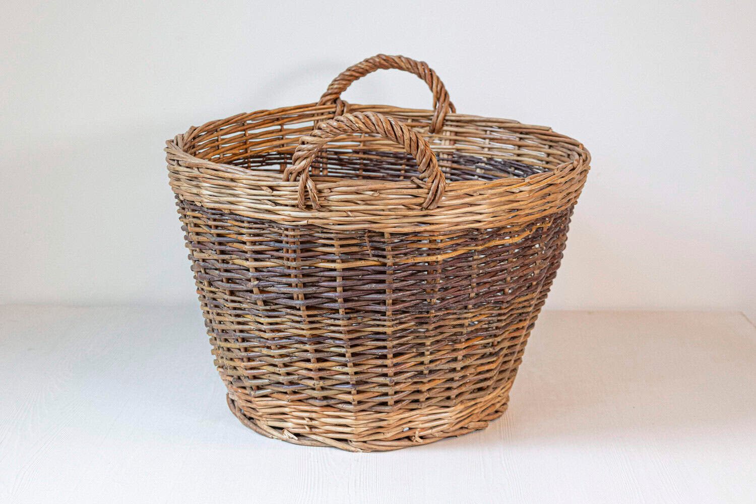 English 20th Century Two-Toned Wicker Basket with Double Handles, Devon, Each - JAA