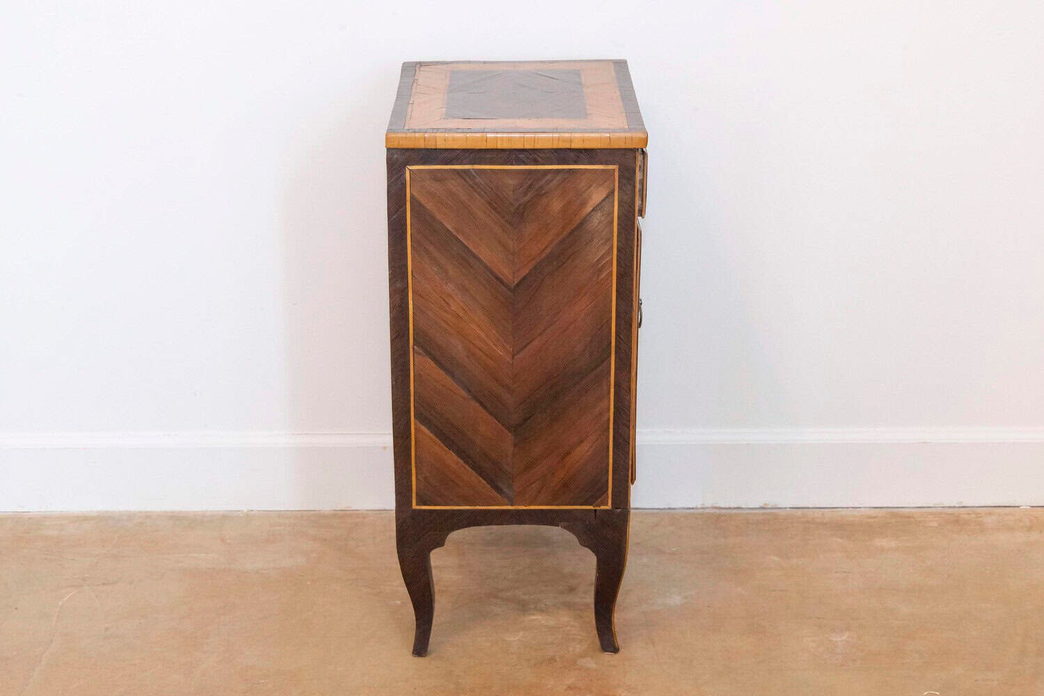 Italian 19th Century Bedside Table with Inlaid Décor, Single Drawer and Door - JAA