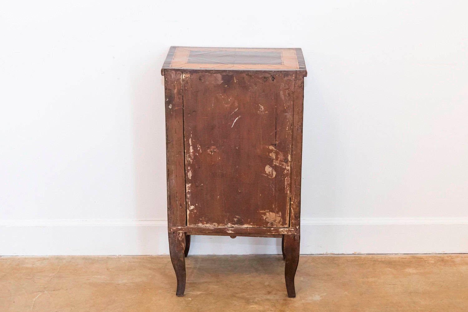 Italian 19th Century Bedside Table with Inlaid Décor, Single Drawer and Door - JAA