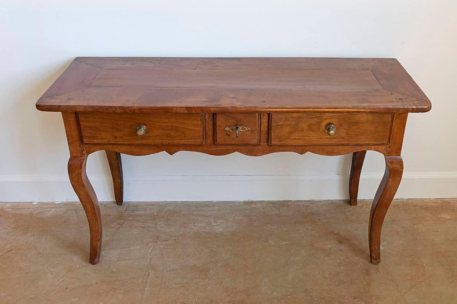 French Louis XV Style 19th Century Walnut Console Table with Three Drawers - JAA