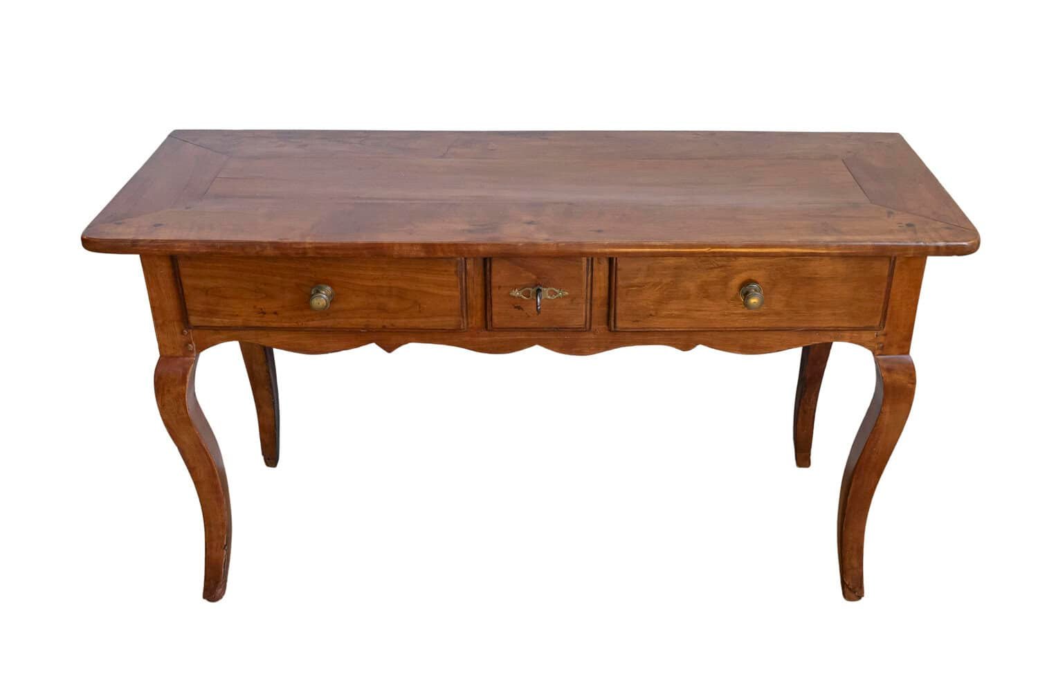 French Louis XV Style 19th Century Walnut Console Table with Three Drawers - JAA