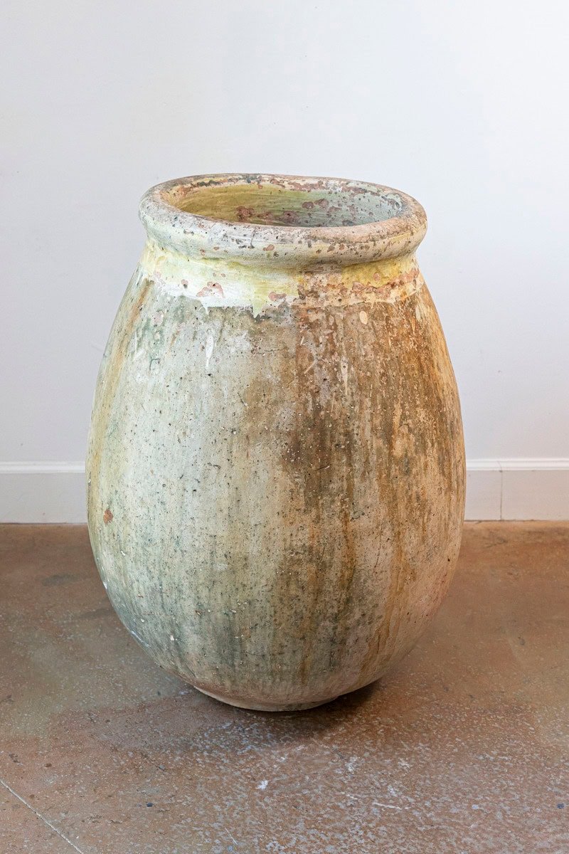 French Provincial 19th Century Glazed Terracotta Biot Olive Oil Jar - JAA