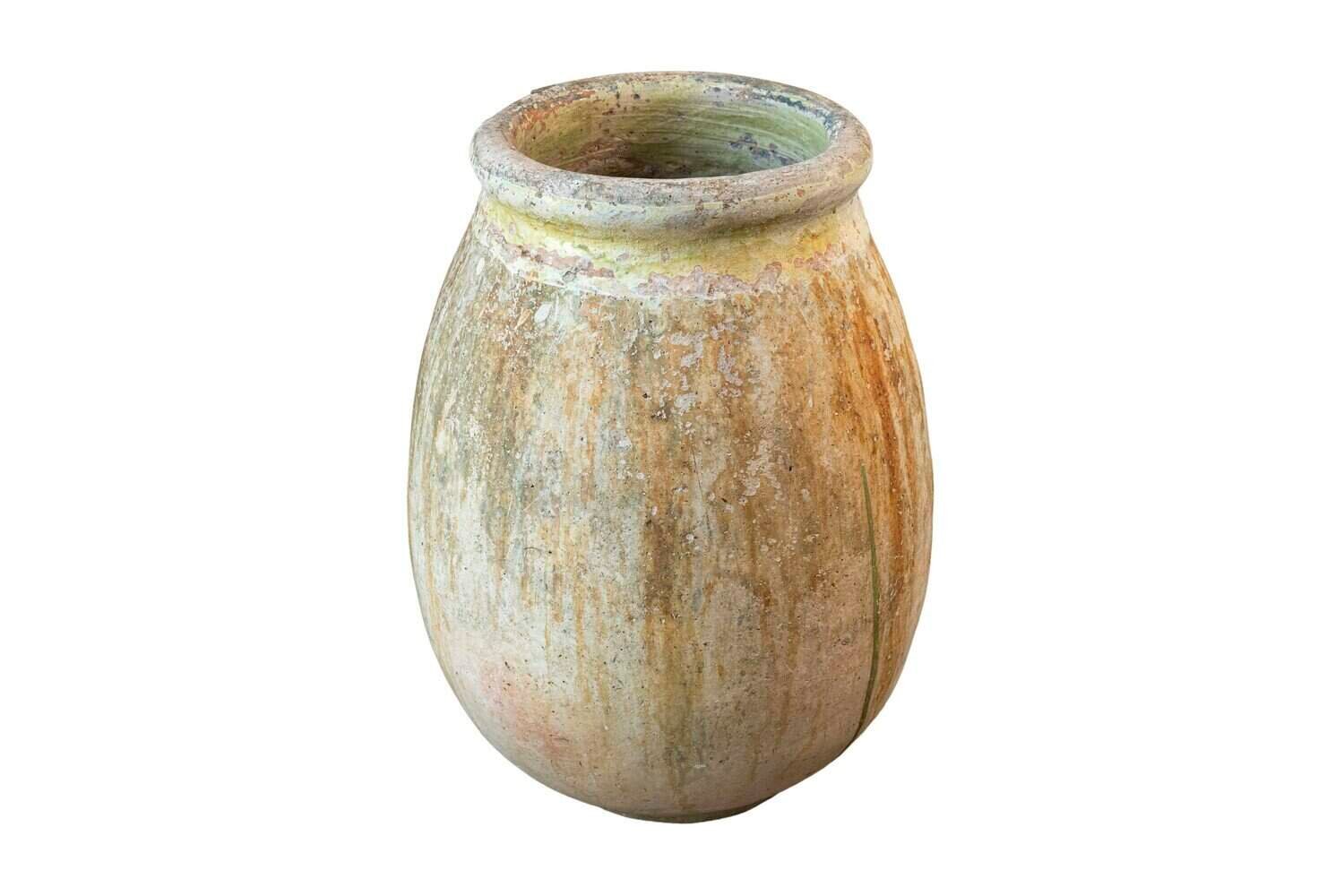 French Provincial 19th Century Glazed Terracotta Biot Olive Oil Jar - JAA