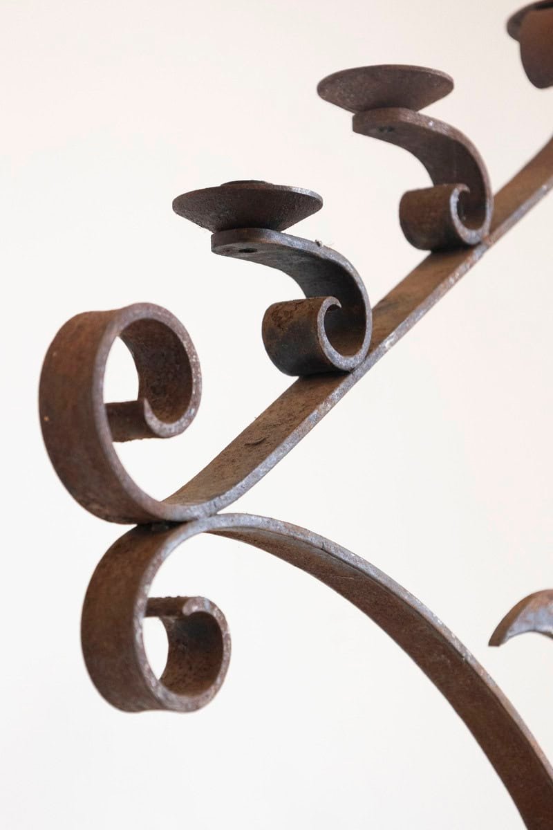 French Turn of the Century Iron Floor Standing Candelabra with Five Prickets - JAA