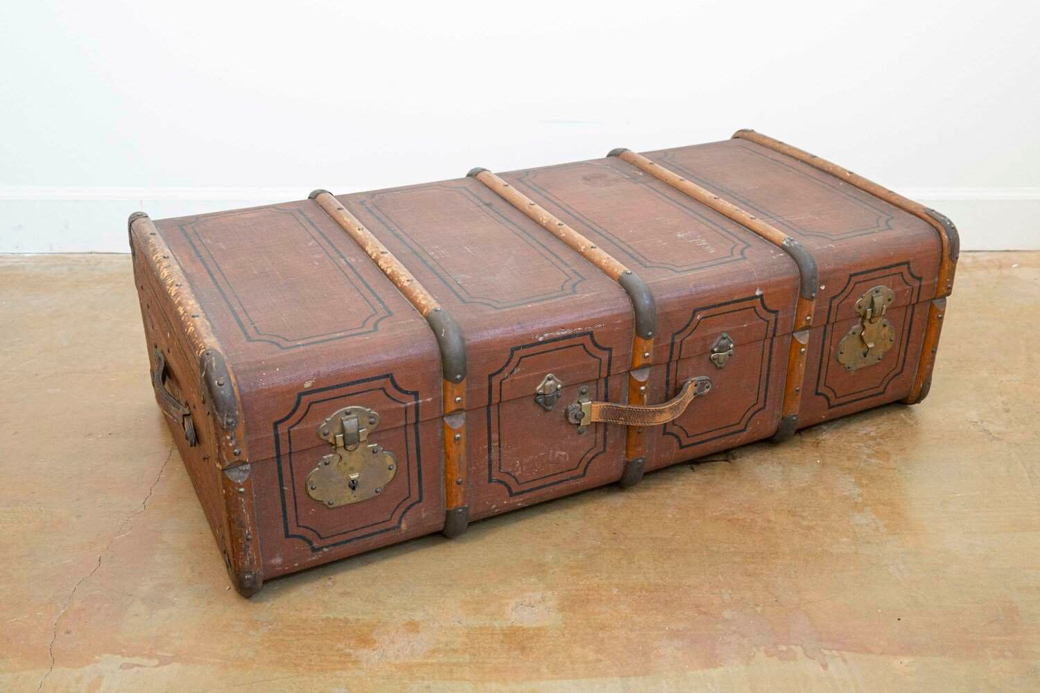 Italian 20th Century Leather, Wood and Brass Travel Trunk with Rustic Character - JAA