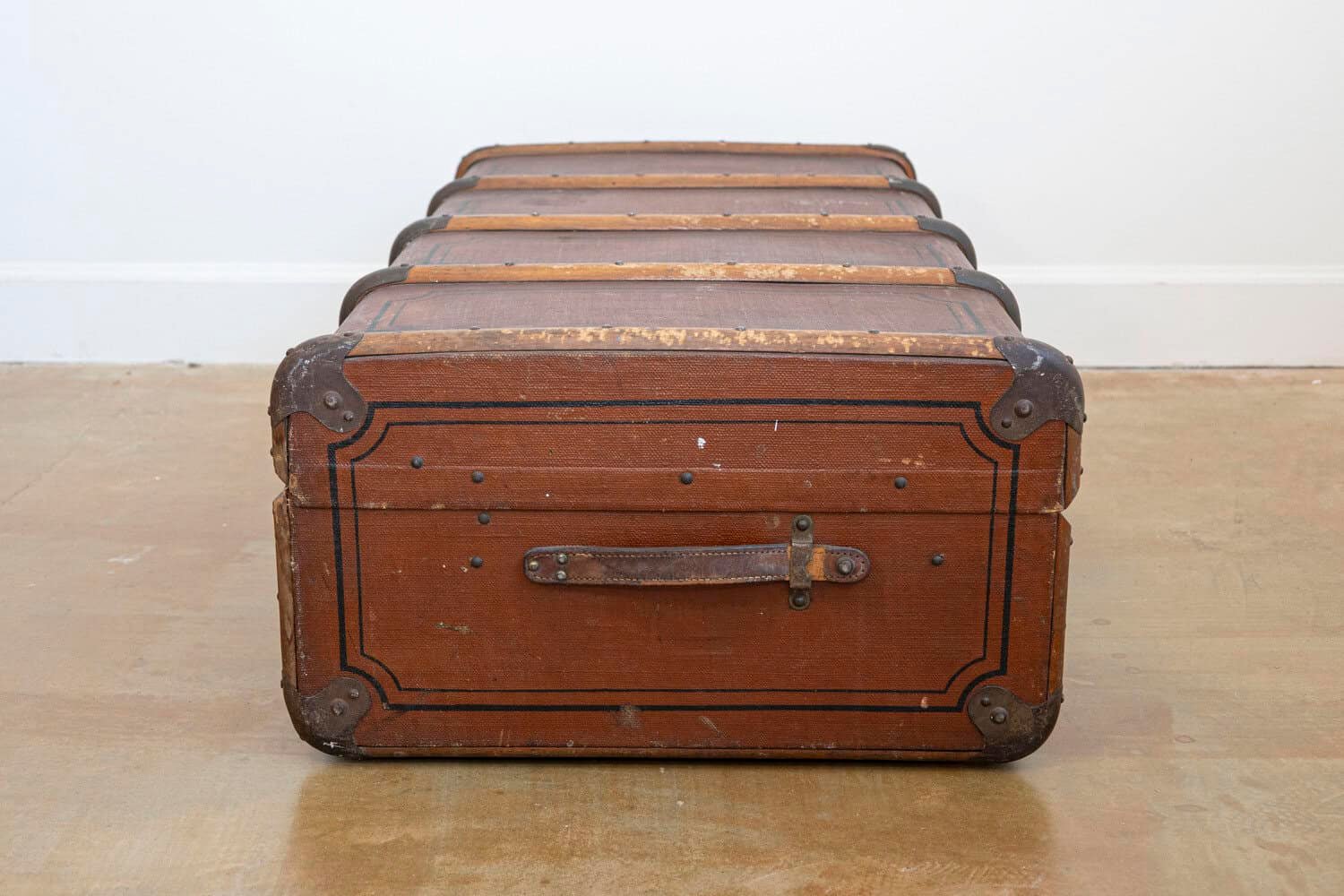 Italian 20th Century Leather, Wood and Brass Travel Trunk with Rustic Character - JAA