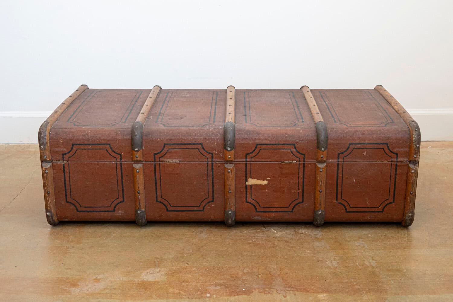 Italian 20th Century Leather, Wood and Brass Travel Trunk with Rustic Character - JAA