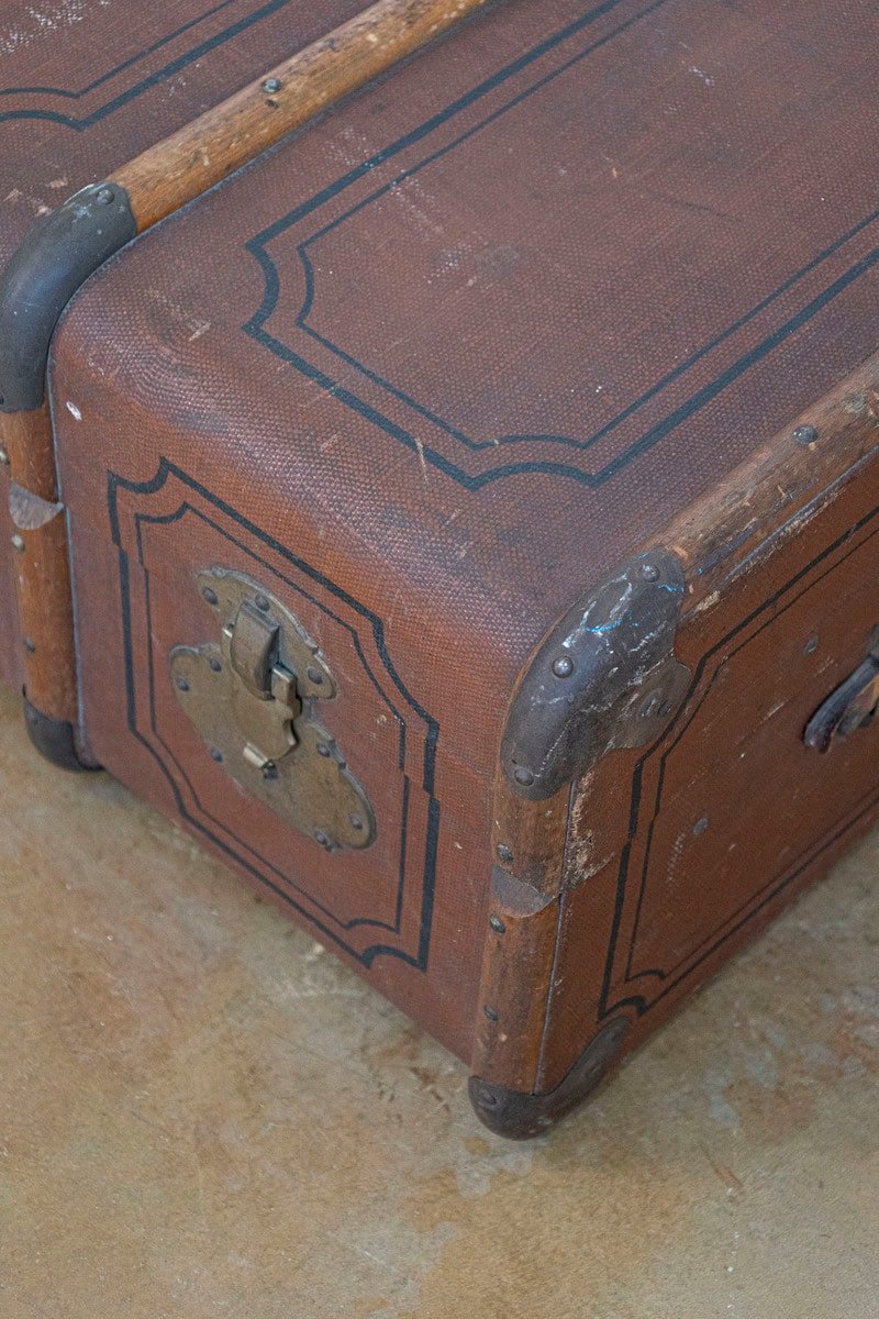 Italian 20th Century Leather, Wood and Brass Travel Trunk with Rustic Character - JAA