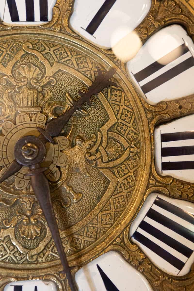 French 19th Century Longcase Painted Clock with Carved Crest and Classical Décor - JAA