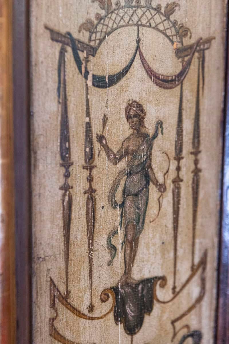 French 19th Century Longcase Painted Clock with Carved Crest and Classical Décor - JAA