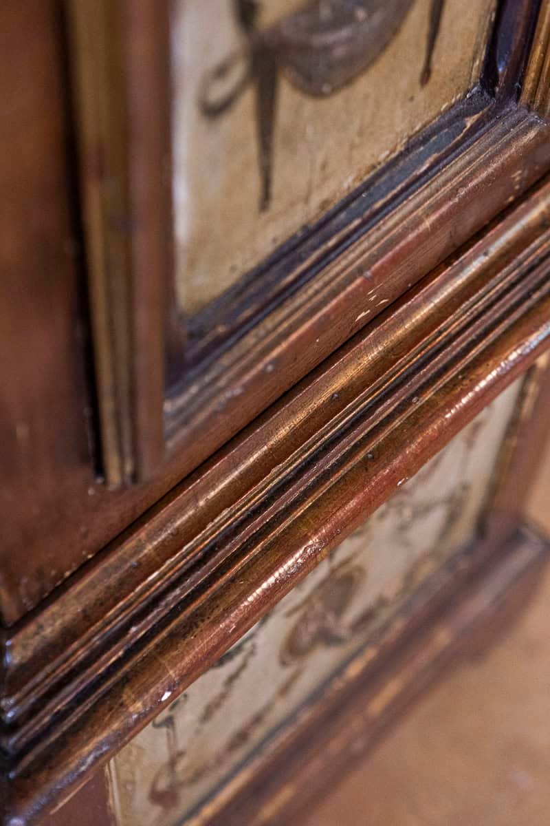 French 19th Century Longcase Painted Clock with Carved Crest and Classical Décor - JAA
