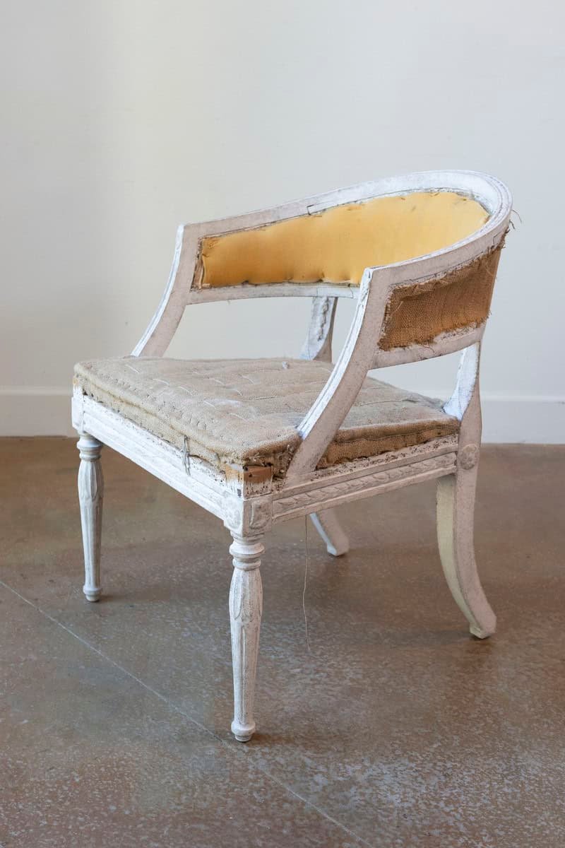 Pair of Swedish Gustavian Style Painted Tub Chairs with Carved Campanula Friezes - JAA