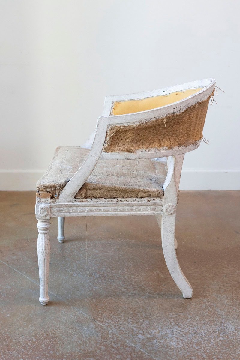 Pair of Swedish Gustavian Style Painted Tub Chairs with Carved Campanula Friezes - JAA