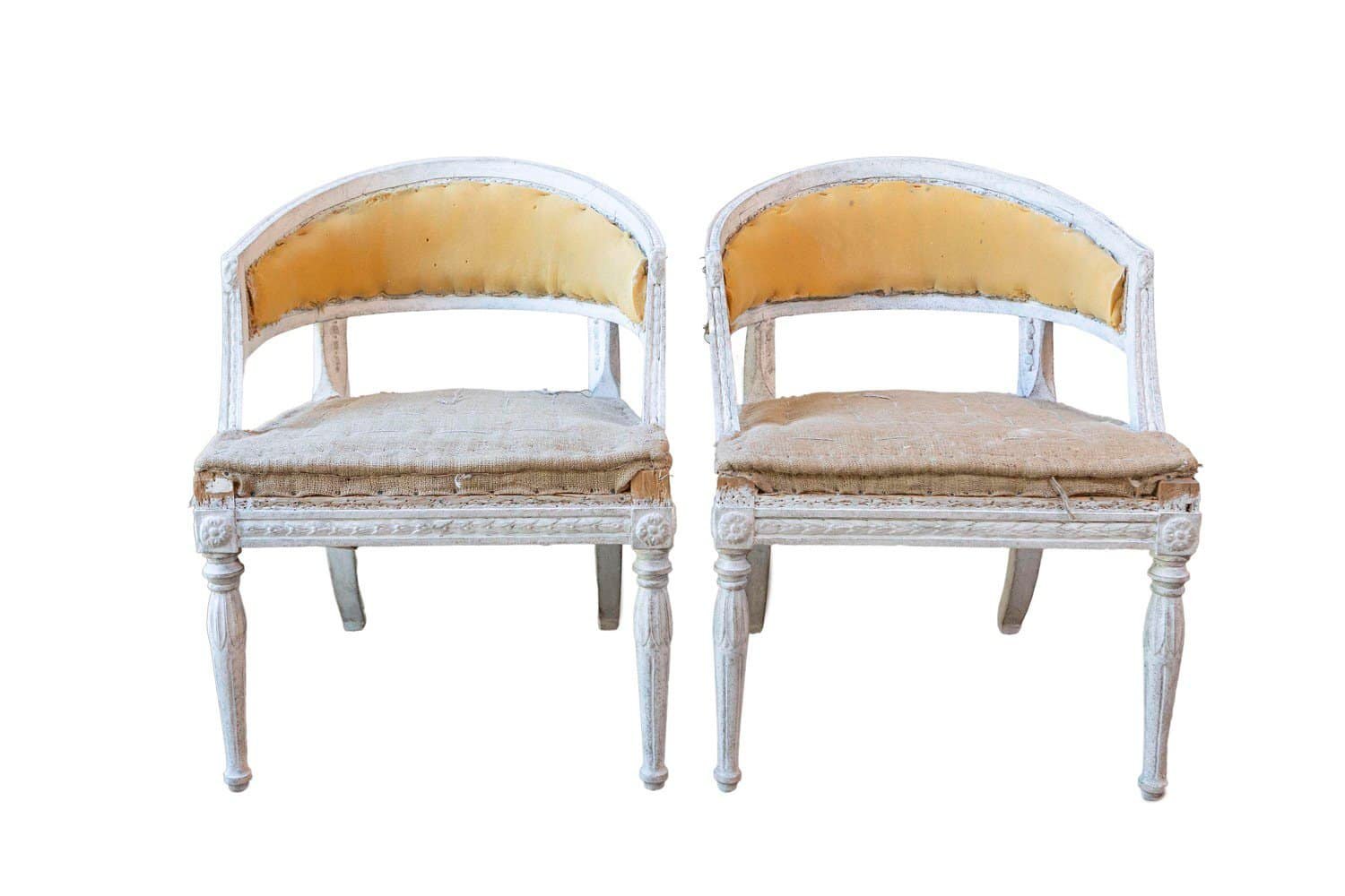 Pair of Swedish Gustavian Style Painted Tub Chairs with Carved Campanula Friezes - JAA