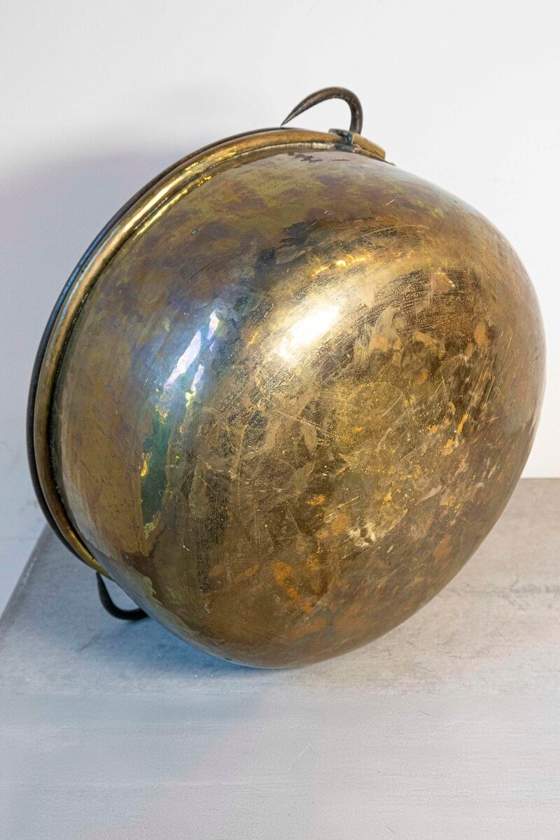 Large English Victorian Period Late 19th Century Brass Vessel with Handle - JAA