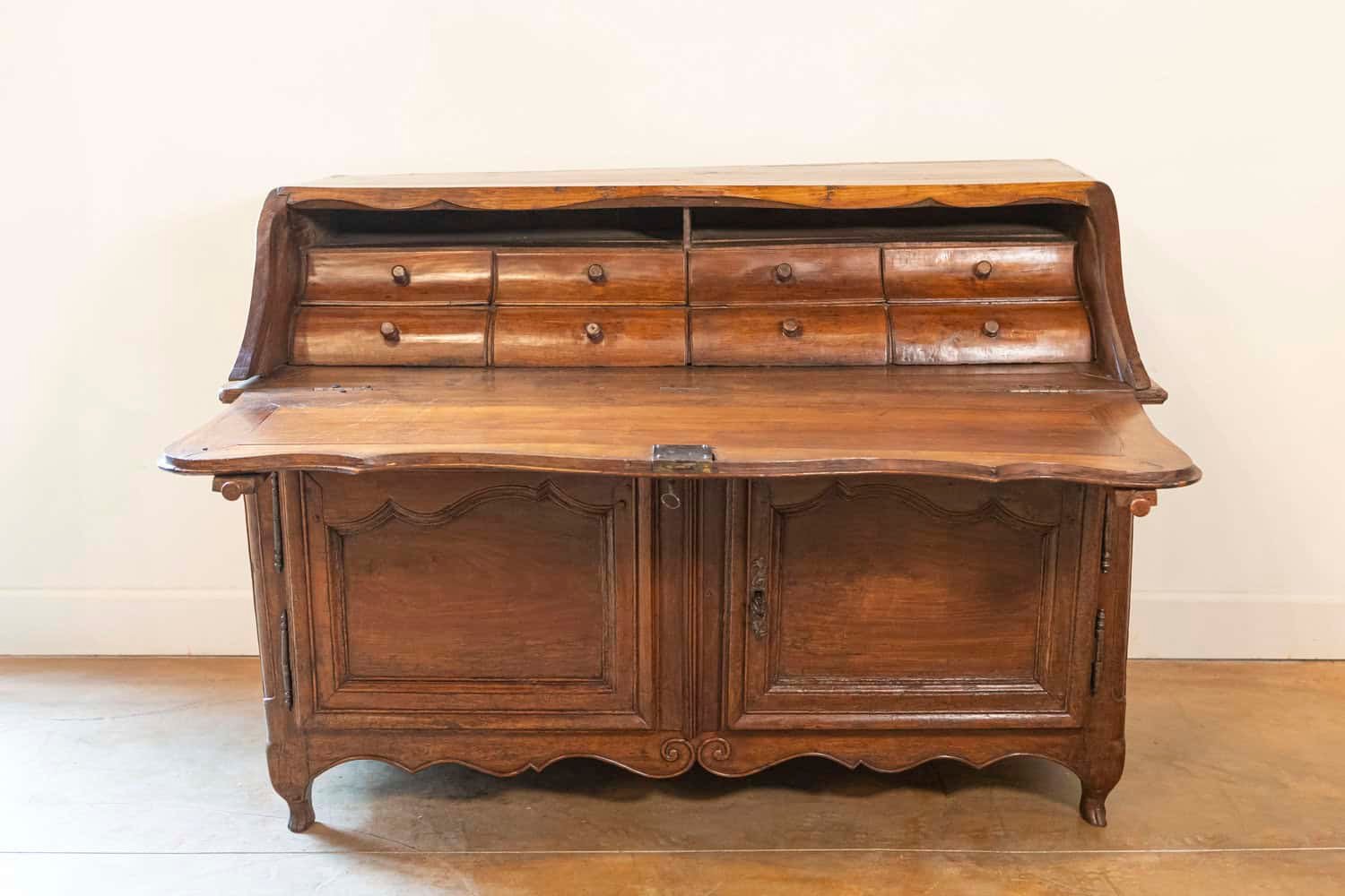 French Louis XV Period 18th Century Walnut Slant Front Secretary and Buffet - JAA