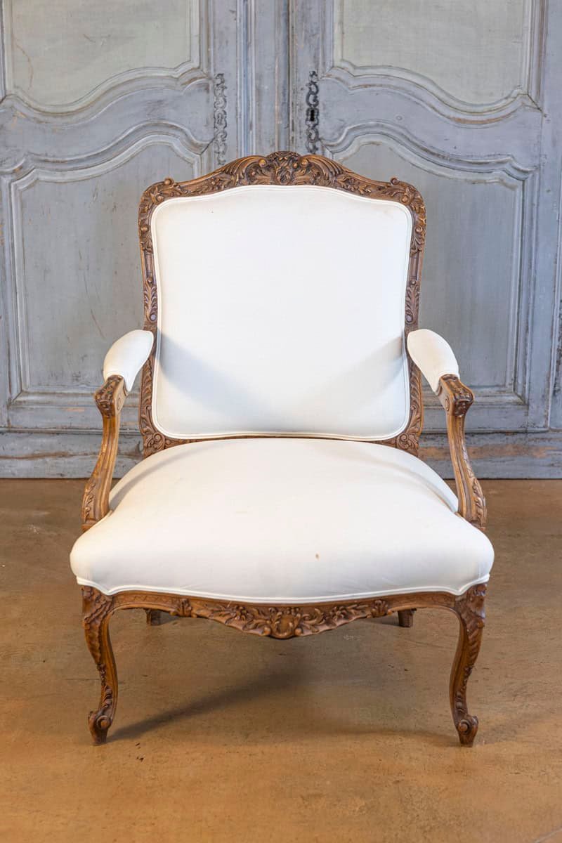 Pair of Italian 19th Century Rococo Style Carved Walnut Upholstered Armchairs - JAA