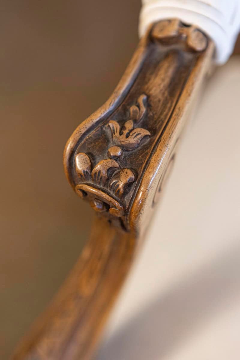 Pair of Italian 19th Century Rococo Style Carved Walnut Upholstered Armchairs - JAA