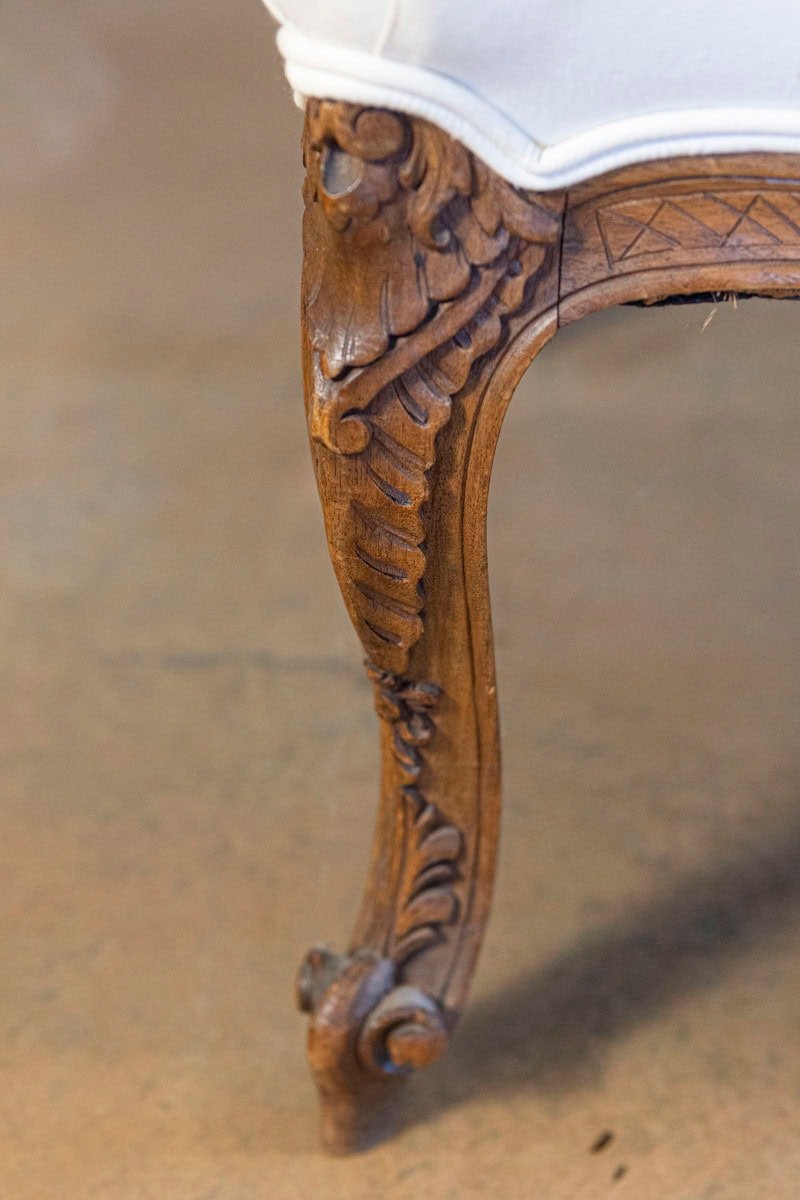 Pair of Italian 19th Century Rococo Style Carved Walnut Upholstered Armchairs - JAA