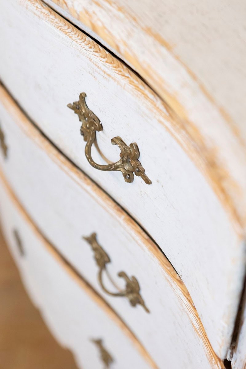 Rococo Period 1770s Swedish Gray Cream Painted and Carved Three-Drawer Commode - JAA