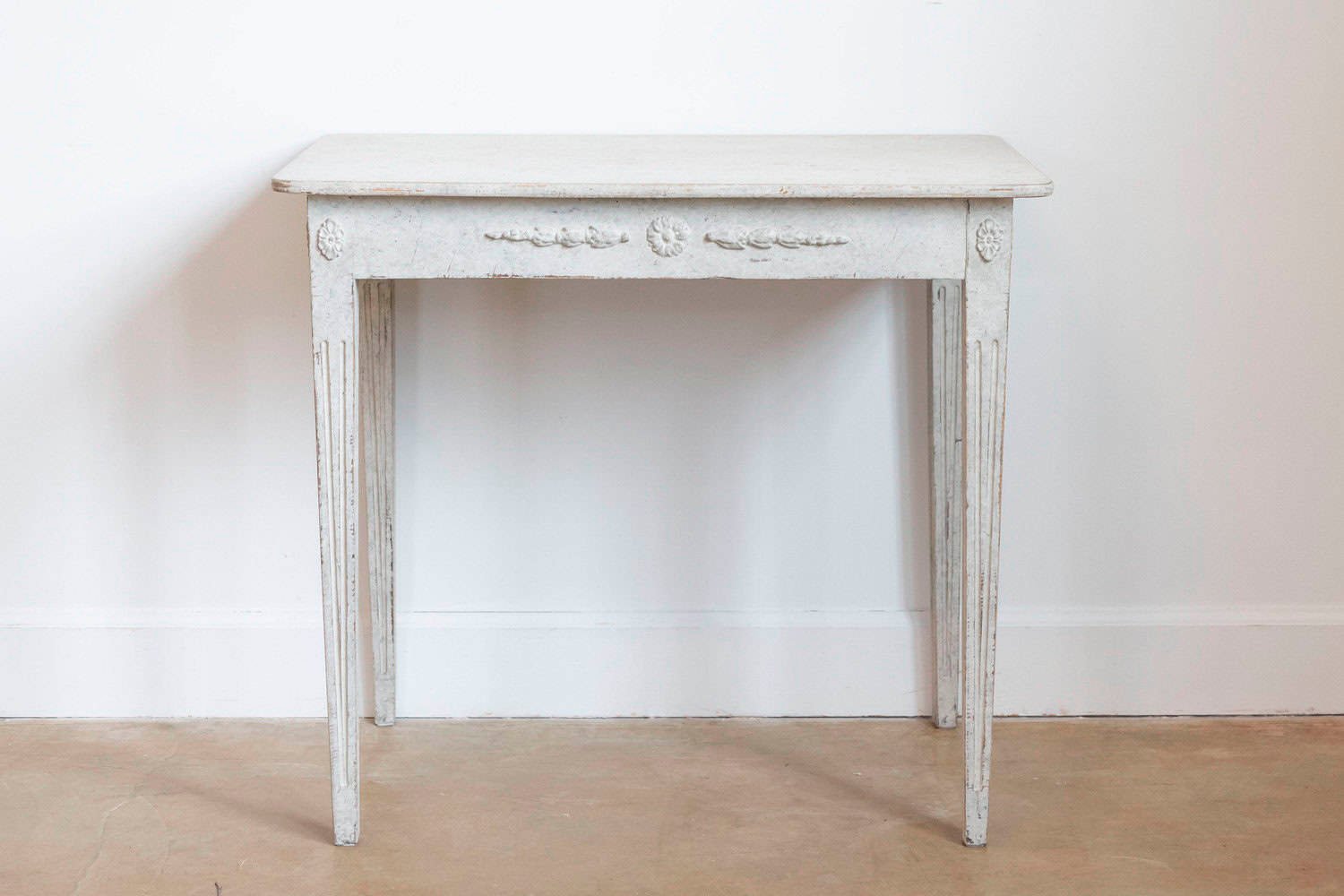 Swedish 1860s Gustavian Style Painted Console Table with Carved Floral Décor - JAA