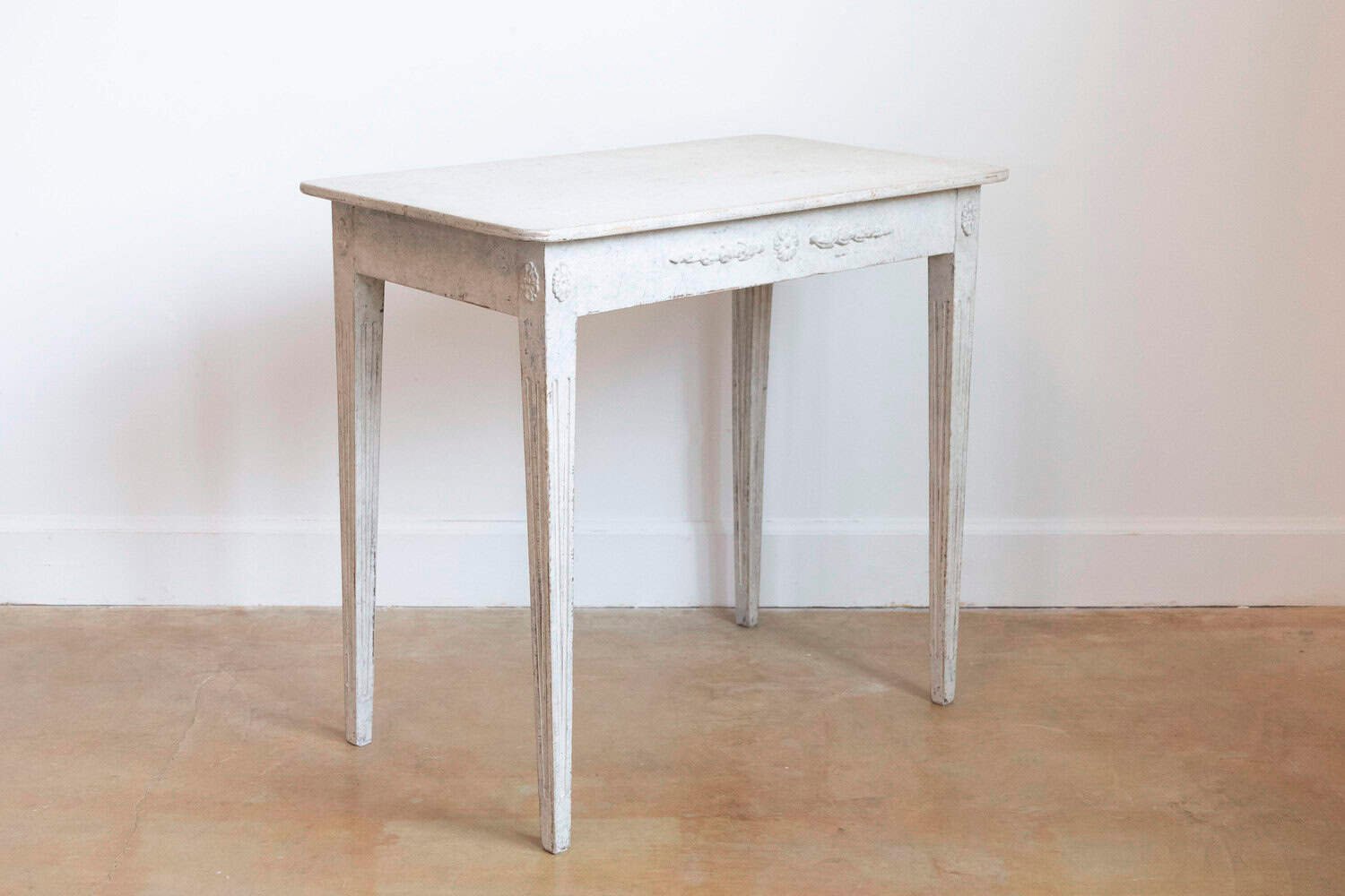 Swedish 1860s Gustavian Style Painted Console Table with Carved Floral Décor - JAA