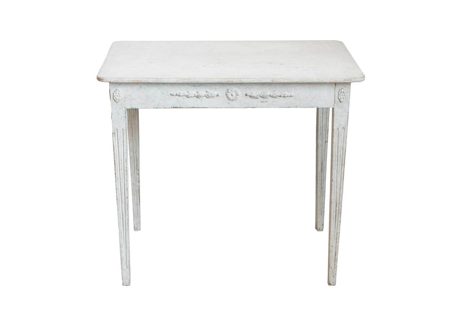 Swedish 1860s Gustavian Style Painted Console Table with Carved Floral Décor