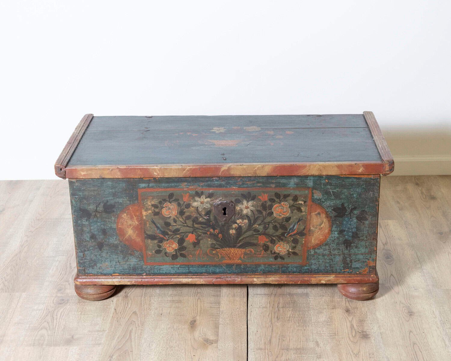 Alpine 19th Century Folk Art Painted Chest with Floral Motifs, Dated 1835 - JAA