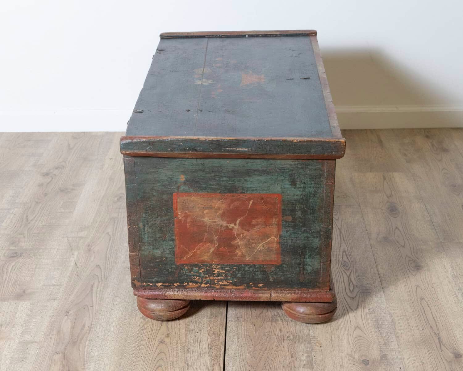 Alpine 19th Century Folk Art Painted Chest with Floral Motifs, Dated 1835 - JAA