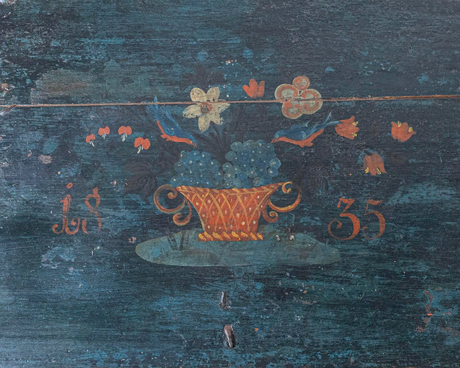 Alpine 19th Century Folk Art Painted Chest with Floral Motifs, Dated 1835 - JAA