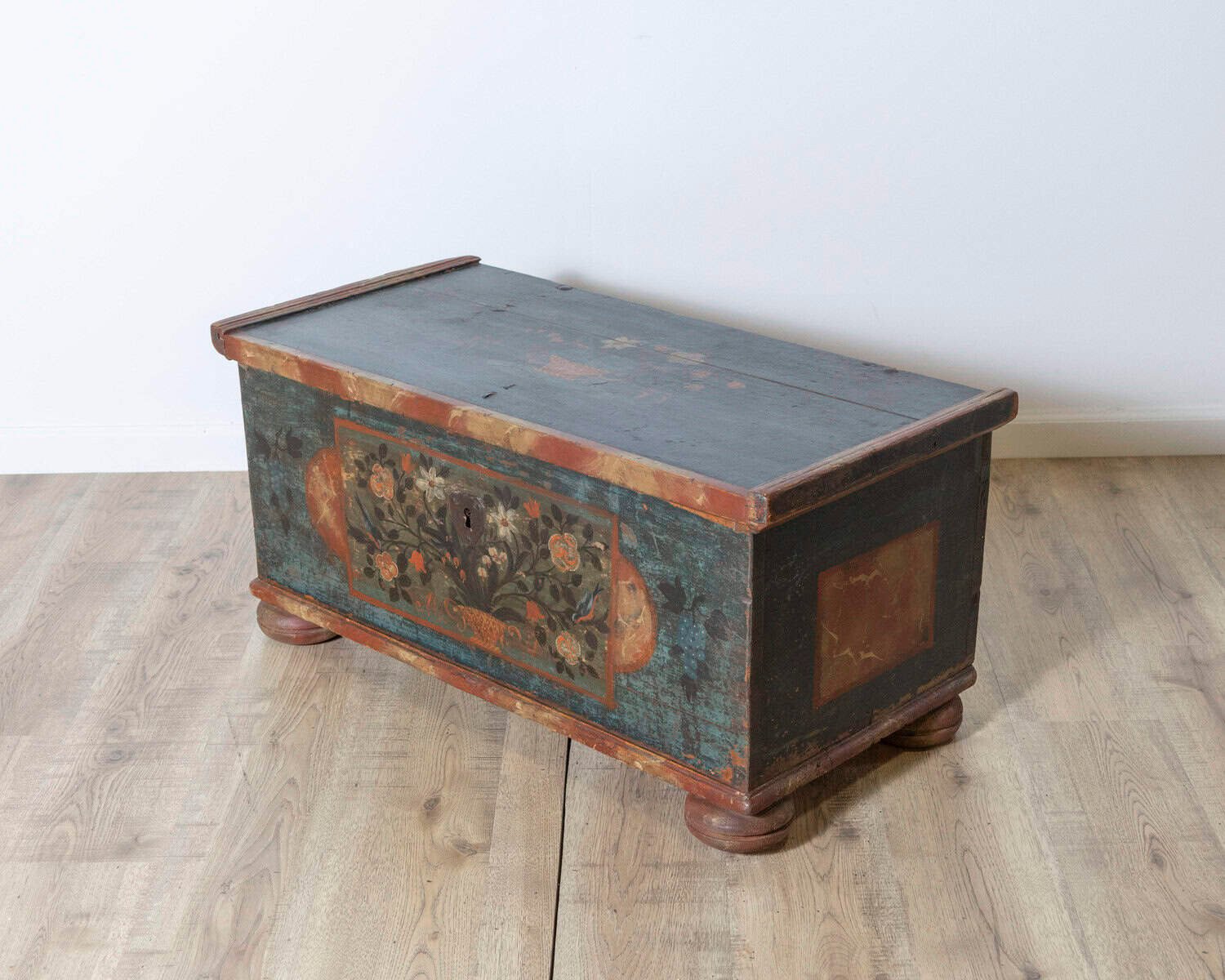 Alpine 19th Century Folk Art Painted Chest with Floral Motifs, Dated 1835 - JAA