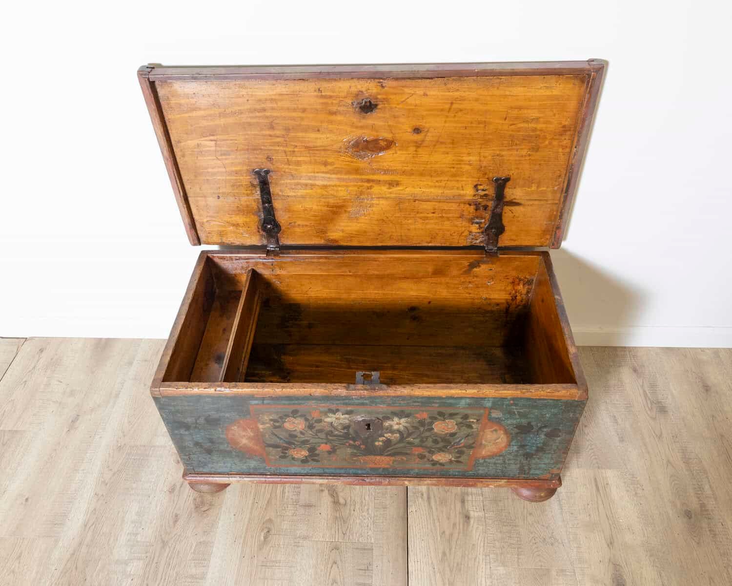 Alpine 19th Century Folk Art Painted Chest with Floral Motifs, Dated 1835 - JAA