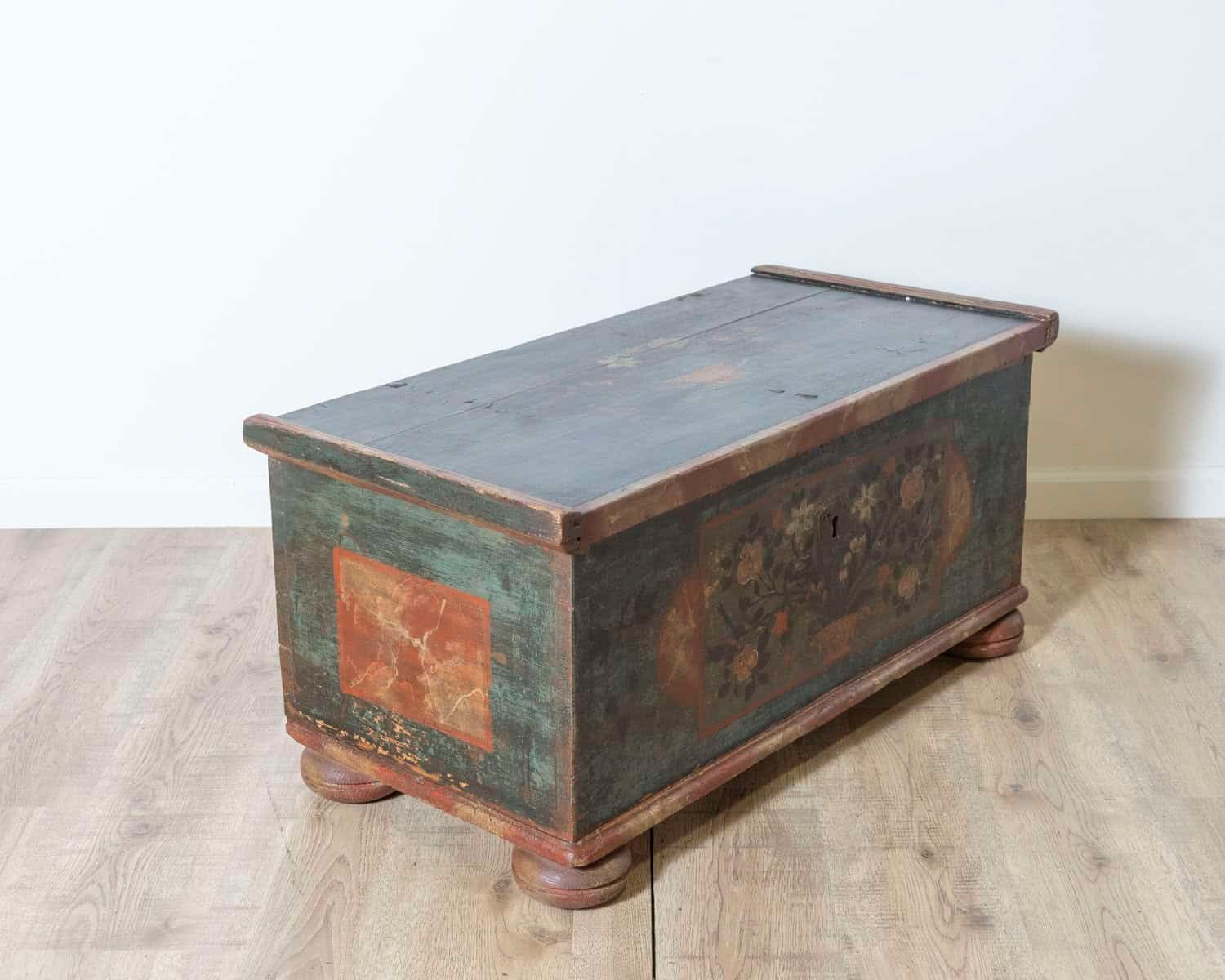 Alpine 19th Century Folk Art Painted Chest with Floral Motifs, Dated 1835 - JAA