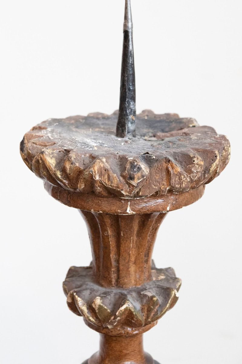 Pair of 1890s Grand Scale French Painted Candlesticks with Distressed Patina - JAA