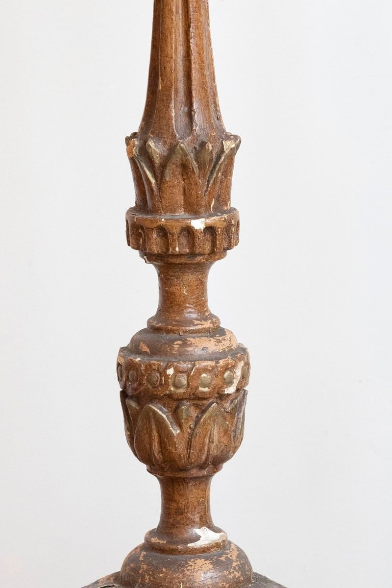 Pair of 1890s Grand Scale French Painted Candlesticks with Distressed Patina - JAA