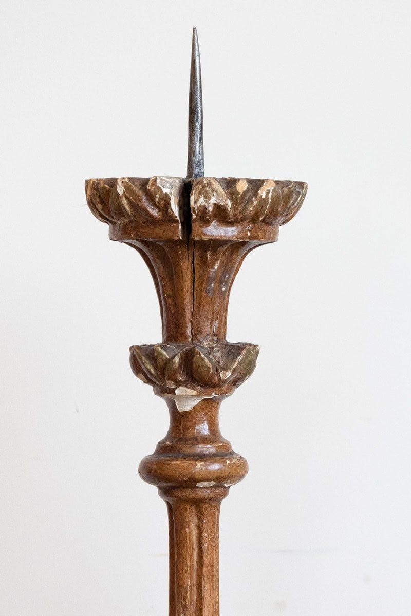 Pair of 1890s Grand Scale French Painted Candlesticks with Distressed Patina - JAA