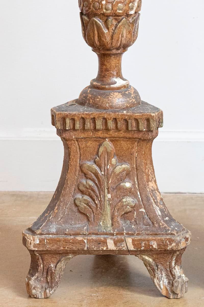 Pair of 1890s Grand Scale French Painted Candlesticks with Distressed Patina - JAA