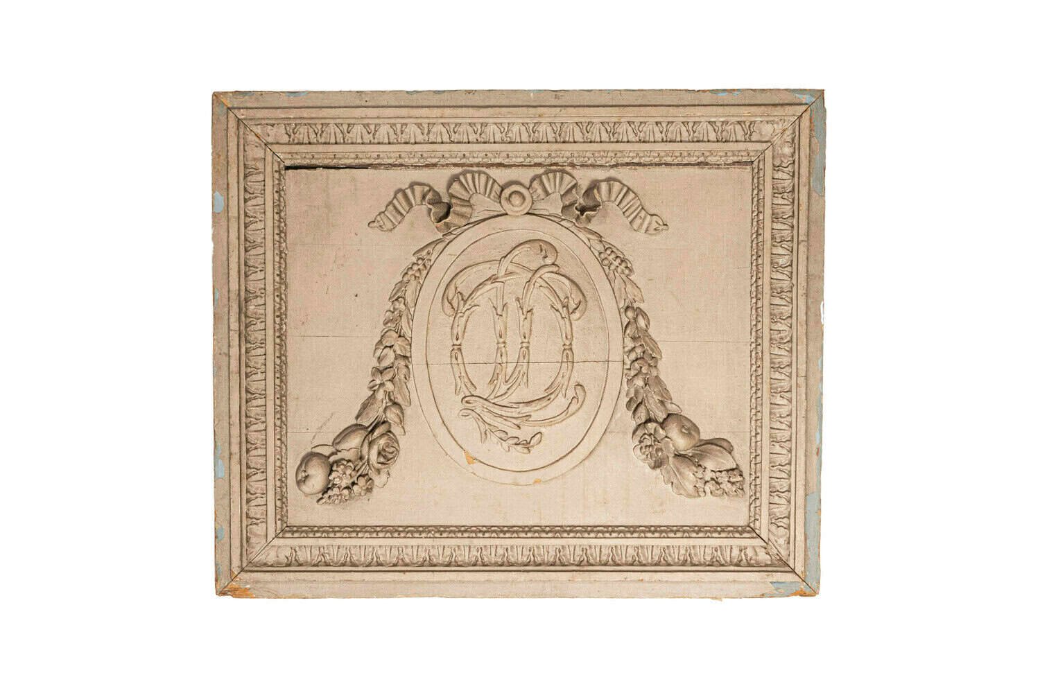 French Louis XVI 18th Century Painted and Hand Carved Wooden Boiserie Panel - JAA