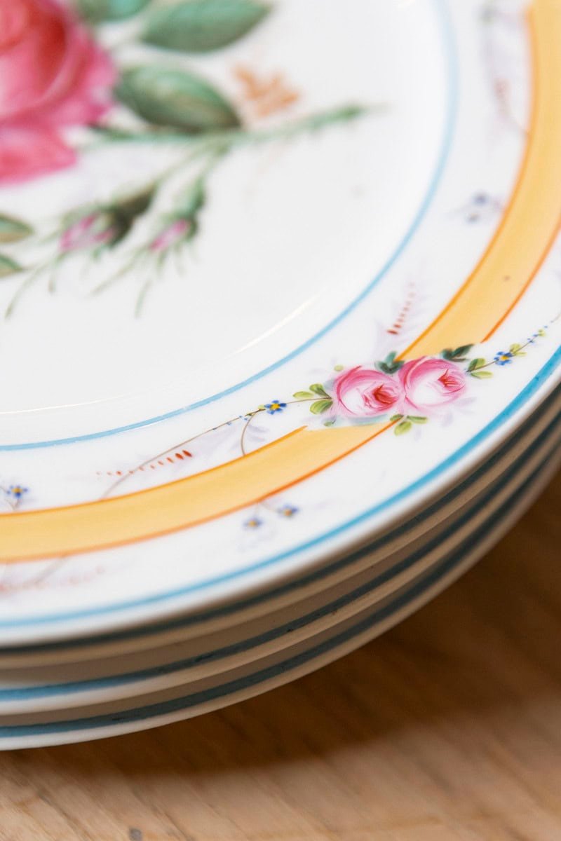 French Porcelaine de Paris 19th Century Floral Dish Set with Casserole and Plates - JAA