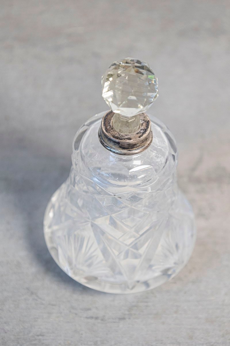 Small French 1920s Crystal Toiletry Bottle with Silver Neck and Diamond Motifs - JAA