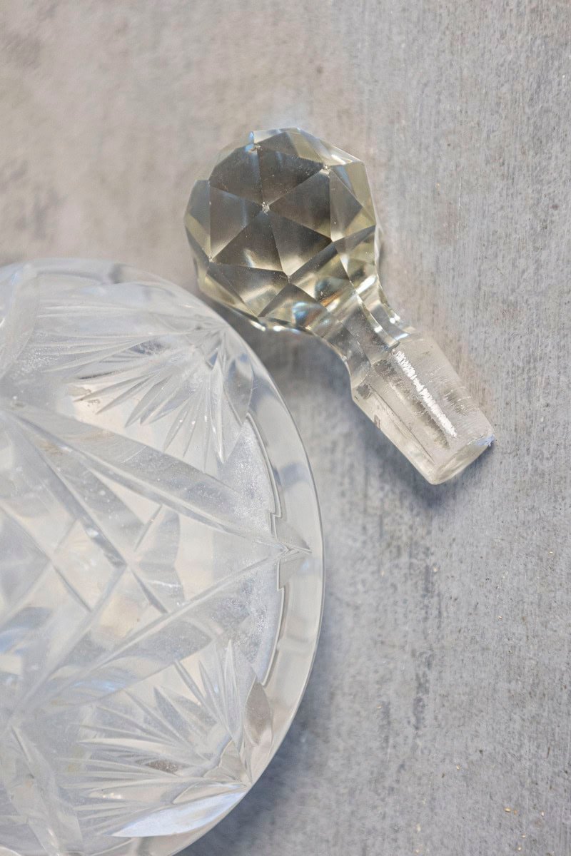 Small French 1920s Crystal Toiletry Bottle with Silver Neck and Diamond Motifs - JAA